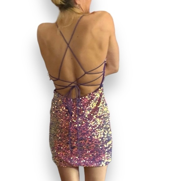 Light purple irridescent sequin mini bodycon prom formal dress sz 6 - Picture 3 of 8